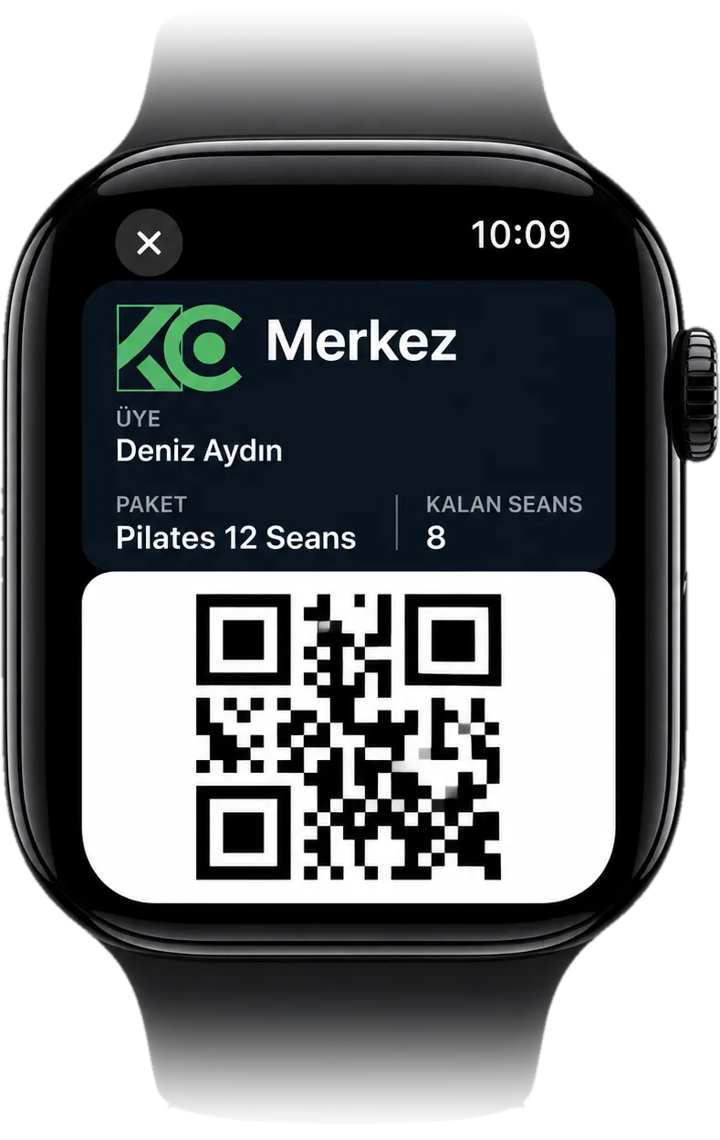 Apple Watch'ta açılmış üyelik kartı ve giriş karekodu (QR kod)